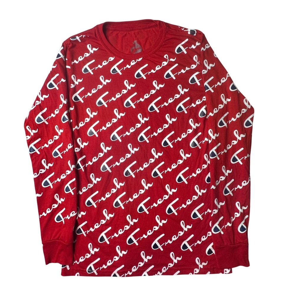 Launder T-Shirt Mens S Red Fresh All Over Print Long Sleeve Graphic Streetwear